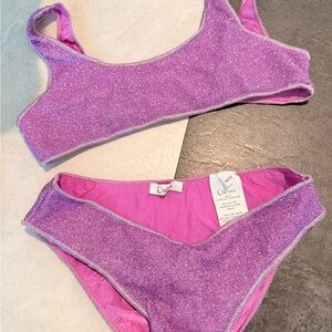 Oseree Girls Sparkle Lavender-Pink Two-Piece Bikini